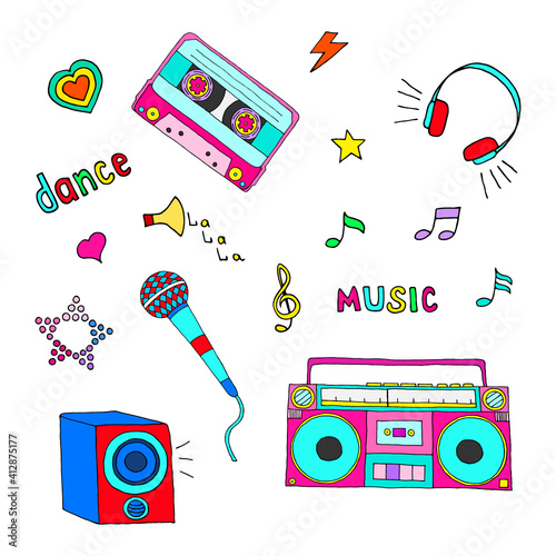 Bright vector illustration on a musical theme on a white background.