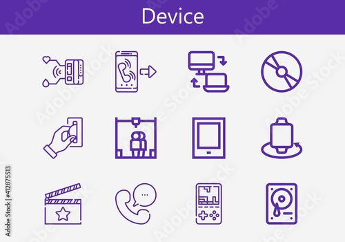 Premium set of device line icons. Simple device icon pack. Stroke vector illustration on a white background. Modern outline style icons collection of Call, Responsive, Cd, Gameboy, Phone