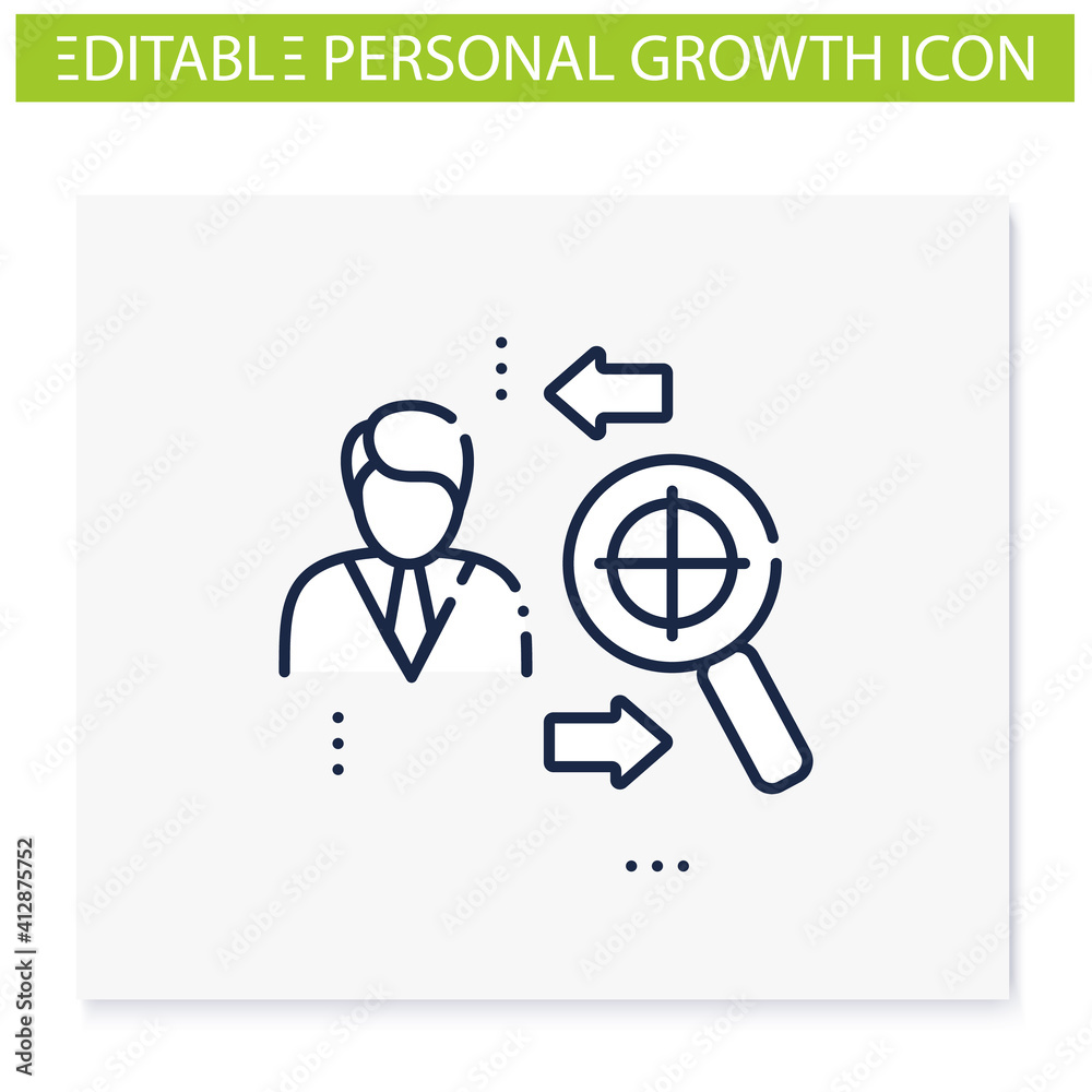 Find purpose line icon. Personal growth concept. Catch out goals. Self improving. Life purpose. Self development. Growth plan. Isolated vector illustration. Editable stroke