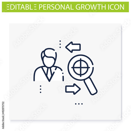 Find purpose line icon. Personal growth concept. Catch out goals. Self improving. Life purpose. Self development. Growth plan. Isolated vector illustration. Editable stroke