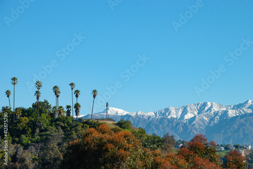 Hills of Chinatown, Los Angeles area and looking at the snow in San Bernardino mountains.