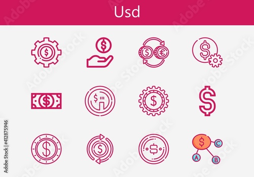 Premium set of usd line icons. Simple usd icon pack. Stroke vector illustration on a white background. Modern outline style icons collection of Dollar, Currency