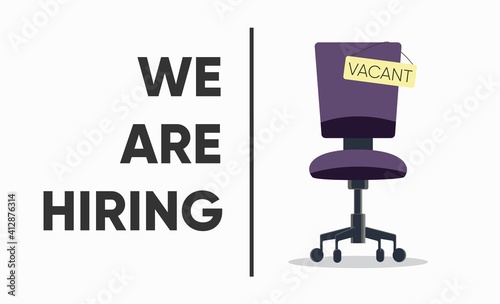 Composition with office chair and a vacant sign. Business hiring and recruiting concept.