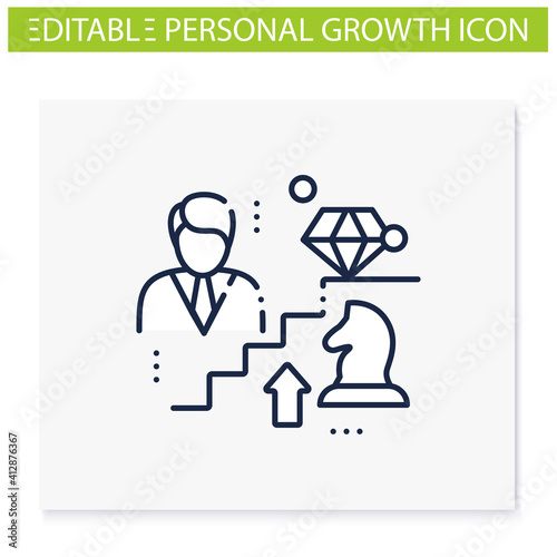 Personal growth strategies line icon. Personal growth concept. Self improvement strategies and self organization. Growth plan. Certification training. Isolated vector illustration. Editable stroke