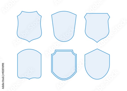Protection shields collection. Black silhouette shield shape, black label. Vintage shields set.
