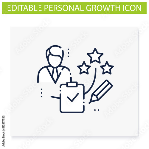 Personal assessment line icon.Personal growth concept. Self improvement and self realization. Business and career development.Human resources management. Isolated vector illustration. Editable stroke  © Antstudio