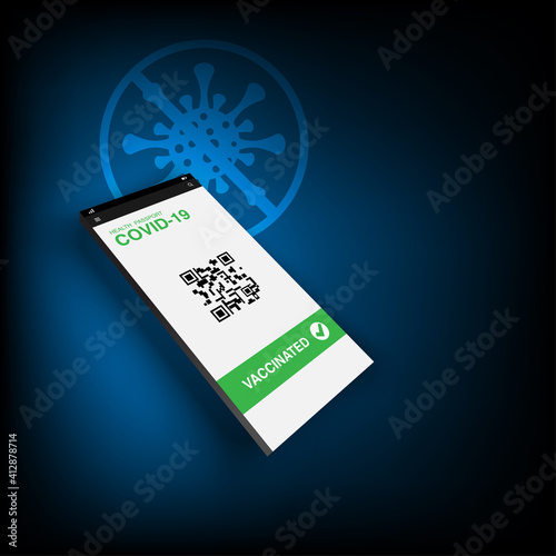 Vaccine passport. Smartphone displaying health passport validated after covid-19 vaccination.