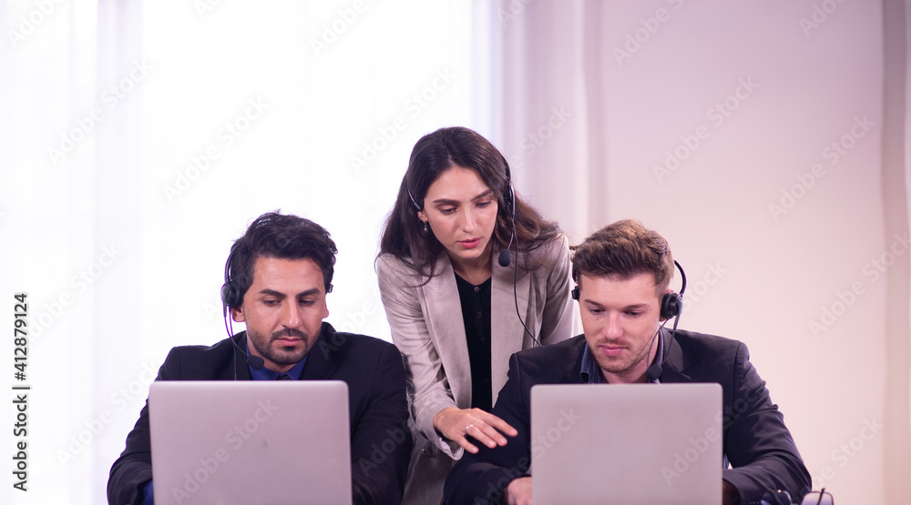 Fototapeta premium Call center data service team work