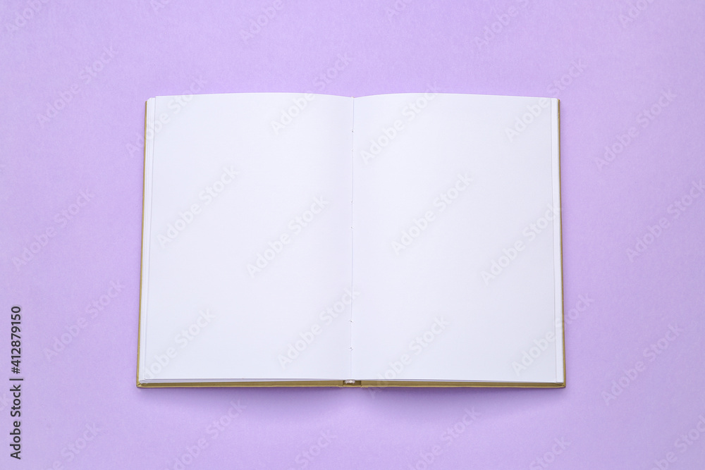 Blank open book on color background Blank open book on color background