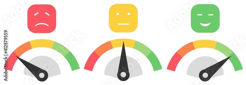 Customer icon emotions satisfaction meter with different symbol on white