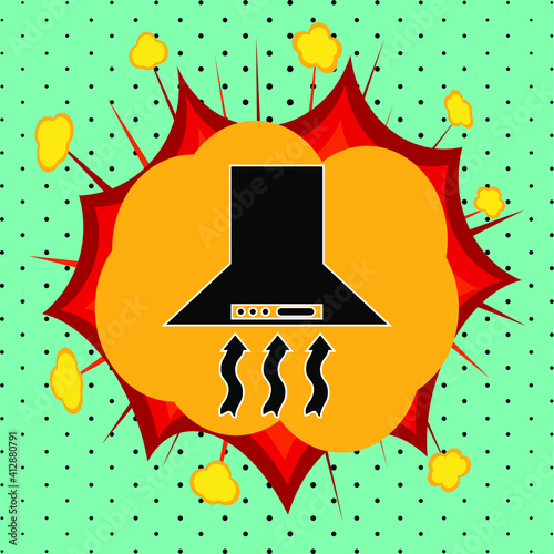 Range hood in the kitchen, pop art explosion, vector illustration