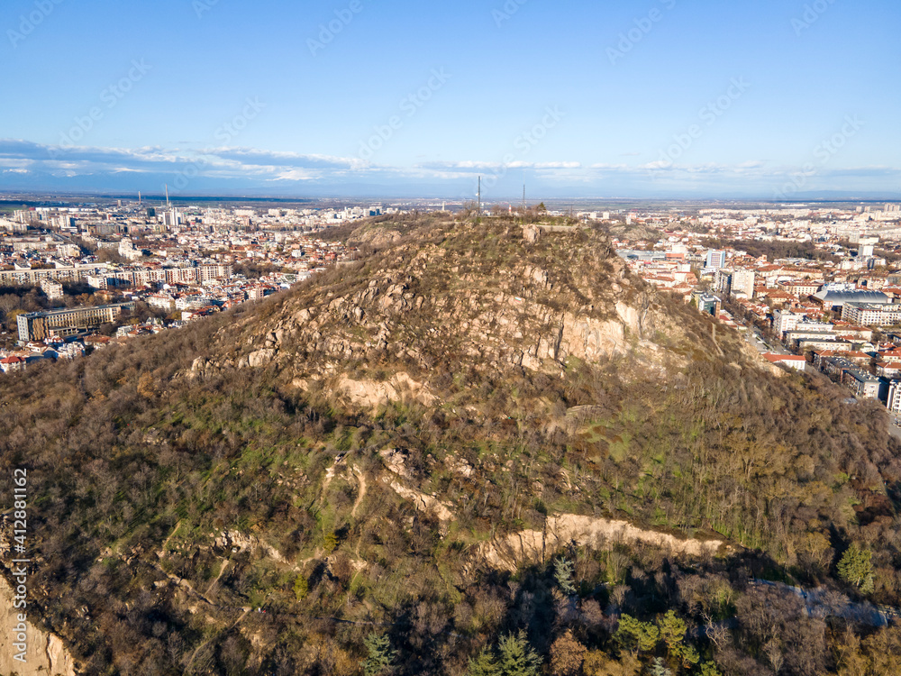 Dzhendem tepe hill and panorama to City of Plovdiv, Bulgaria