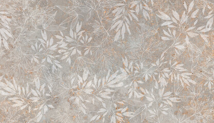 Flowers on the old white wall background, digital wall tiles or wallpaper design, cement texture background