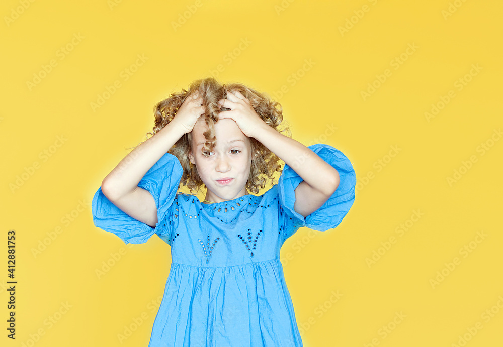 surprised girl. Curly hair, stylish hairstyle surprised girl. Curly hair, stylish hairstyle