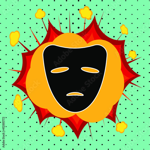 Black theater mask sadness, pop art explosion, vector illustration