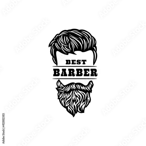 Hipster hair and beards, 
Barber shop isolated vintage label badge emblem. Vector illustration.