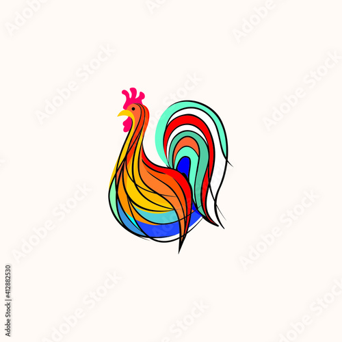 Chicken Logo Cartoon Character. A funny Cartoon Rooster chicken. 
Vector logo illustration.