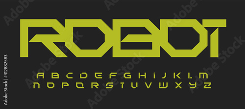 Alphabet in robotic technology style. Geometric futuristic font for modern innovation design, futuristic logo, headline, monogram, quote, creative lettering and typography. Vector typographic design