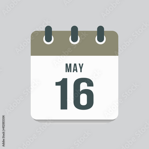 Icon day date 16 May, template calendar page