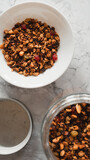close up of a bowl of granola with fruits