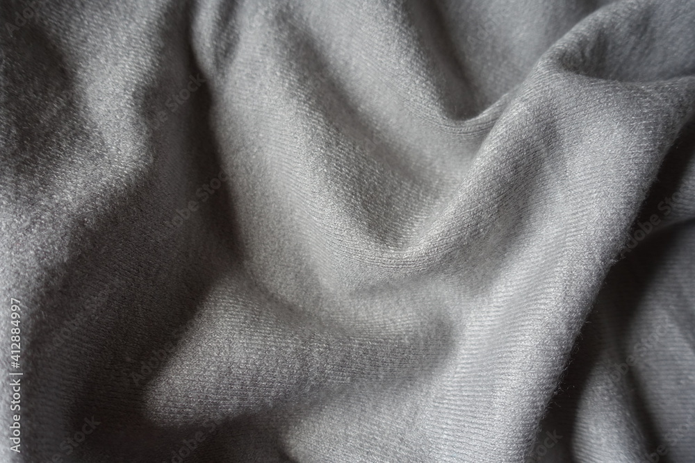 Rippled simple gray jersey cotton fabric from above