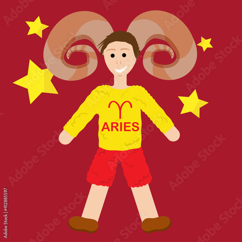 ARIES ZODIAC WITH HORNS  DRESSED IN WOOL CLOTHING