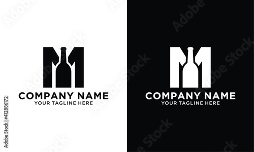 Simple and unique bar / cafe logo concept. The design combines the letter M with a drink bottle inside, with an elegant and modern concept