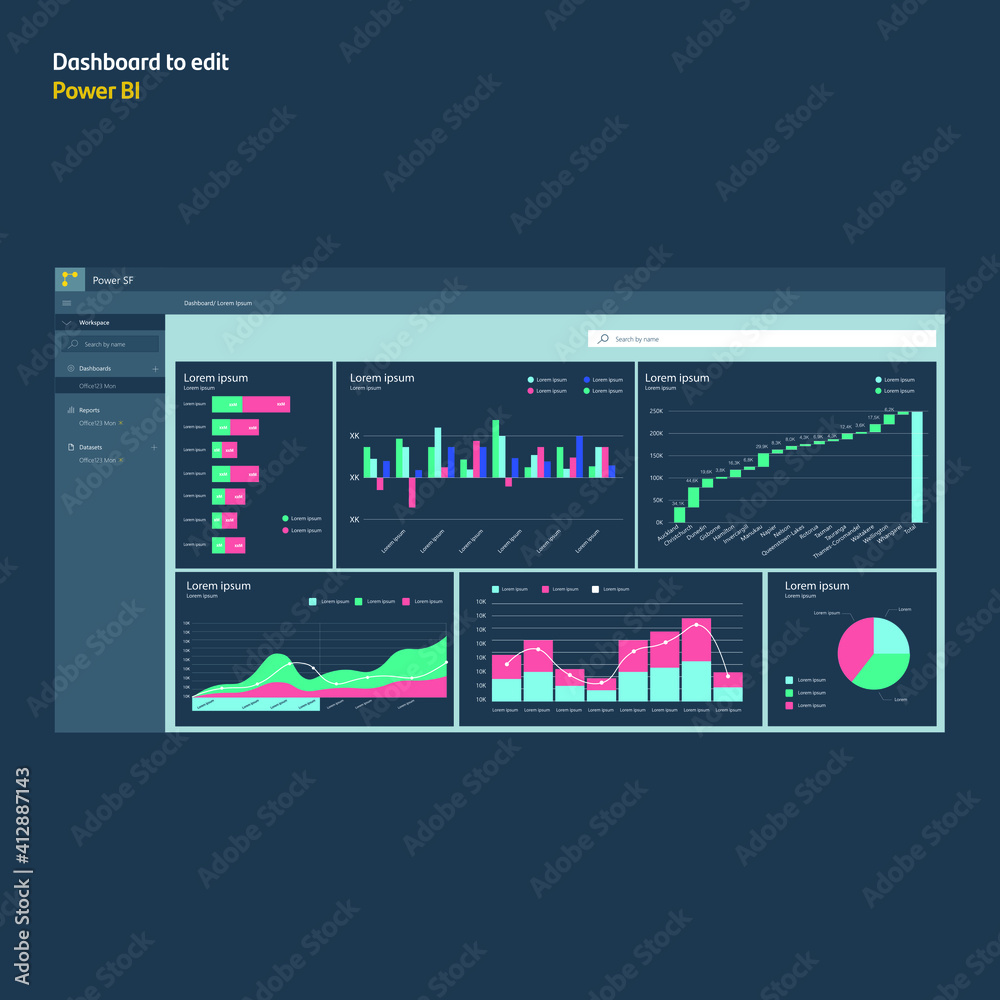 Dashboard with graphs and diagrams. Power bi analysis pro. EPS10
