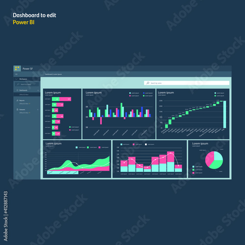 Dashboard with graphs and diagrams. Power bi analysis pro. EPS10