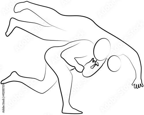 Judo wrestler line icon of a set on white background. Vector illustration.