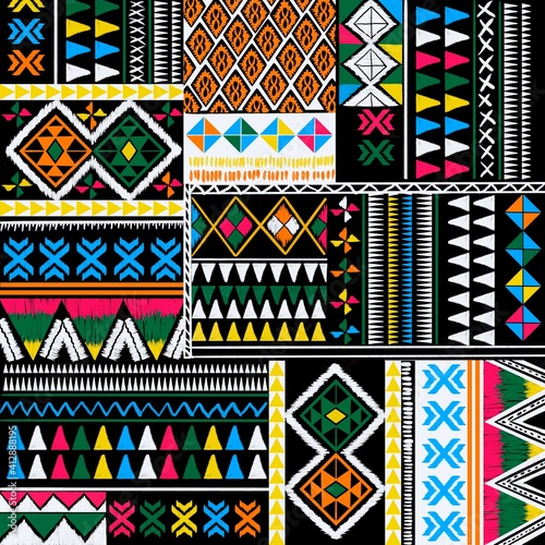 Multicolor tribal Navajo seamless pattern. aztec fancy abstract geometric art print. ethnic hipster backdrop. Wallpaper, cloth design, fabric, paper, cover, textile, weave, wrapping.