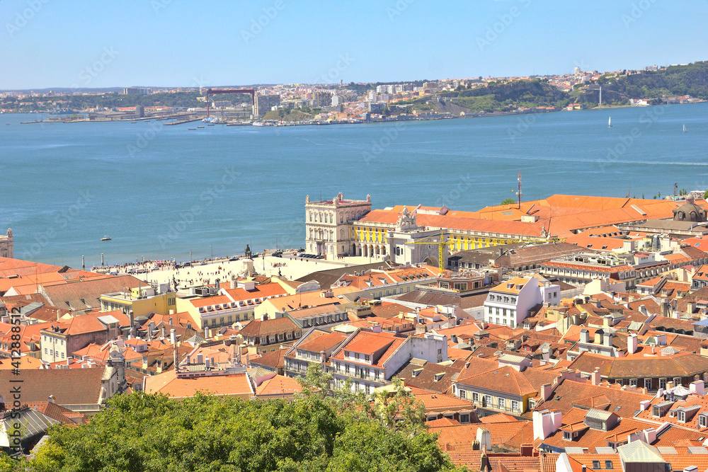 Aerial view of Lisbon and the Commerce square, Portugal