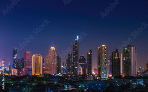 Skyscrapers and views of Bangkok city at night