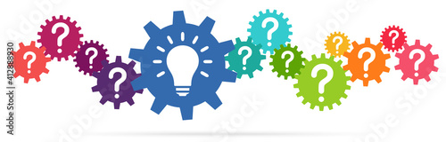 colored team work gears with light bulb idea