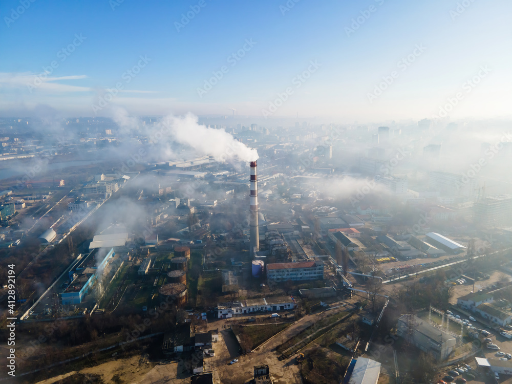 Aerial drone view of thermal station in Chisinau, Moldova