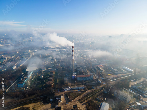 Aerial drone view of thermal station in Chisinau  Moldova