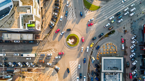 Aerial drone view of roundabout intersection in Chisinau, Moldova photo