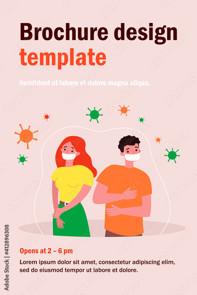 People in anxiety because of coronavirus flat vector illustration. Cartoon man and woman in masks. Wuhan virus and medical warning concept