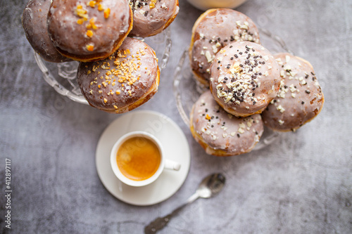 Gourmet Homemade Polish Paczki Donuts with coffee