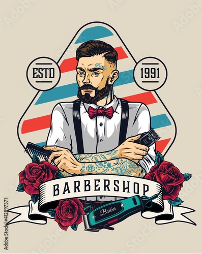 Barbershop vintage colorful emblem