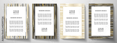 Modern black and gold frame design set (collection). Formal vector layout background with luxury creative line pattern for business certificate, luxe brochure template, menu