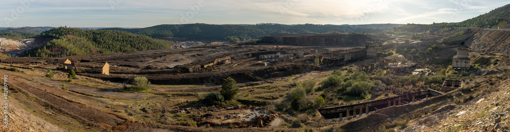panorama view of rhe Rio Tinto mining area with abandoned mines and buildings