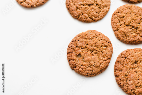 oatmeal cookies on white background  confectionery 