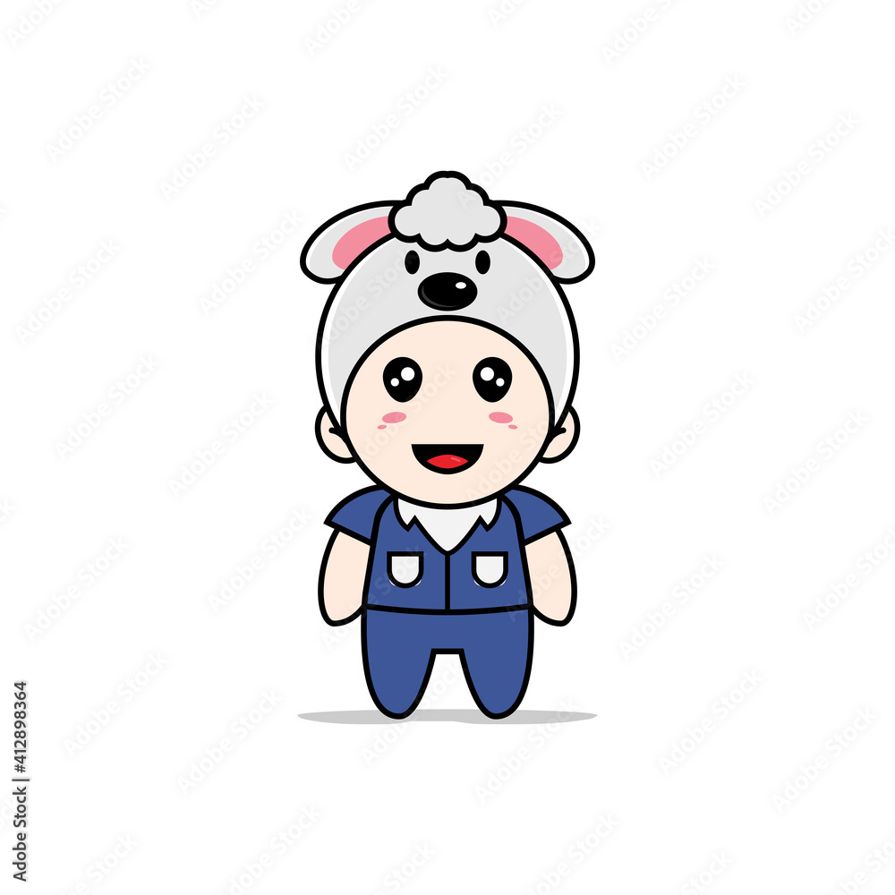 Cute men character wearing dog costume.