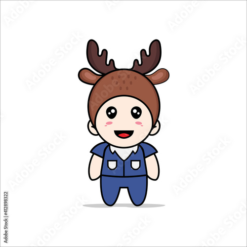 Cute men character wearing deer costume.