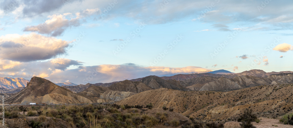 panorama view of the Tabernas desert in Andalusia