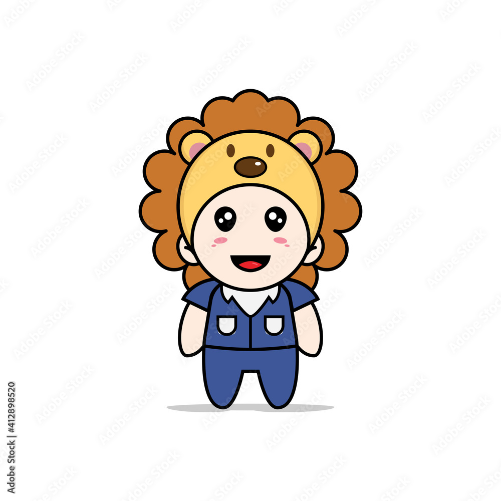 Cute men character wearing lion costume. Cute men character wearing lion costume.