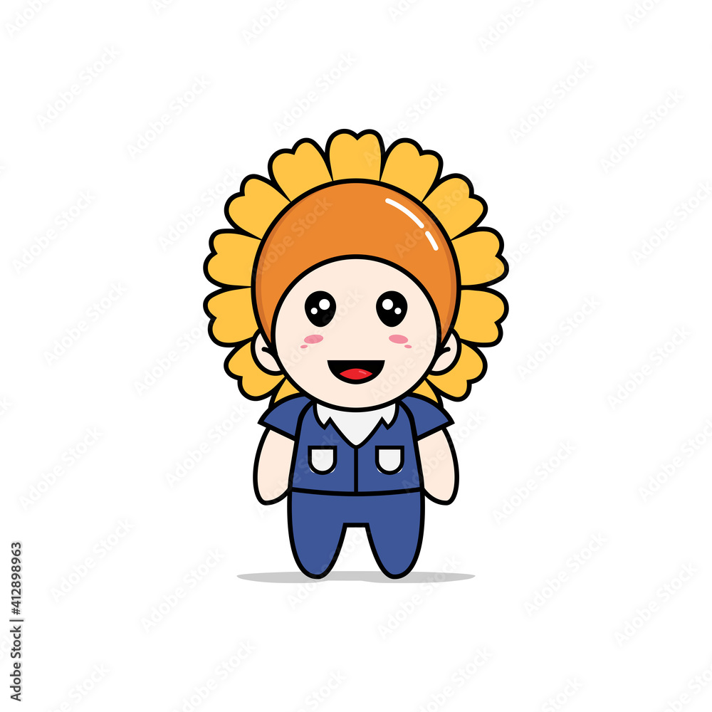 Cute men character wearing sunflower costume. Cute men character wearing sunflower costume.