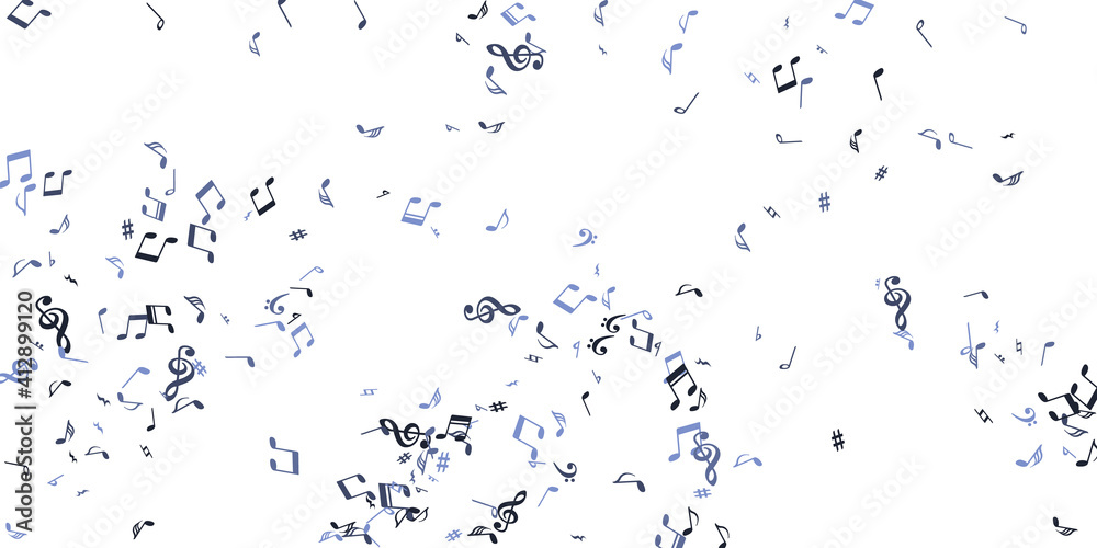 Musical notes flying vector pattern. Melody