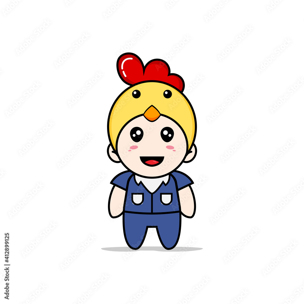 Cute men character wearing chicken costume.